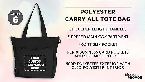 Miniatura 3 de DISCOUNT PROMOS Juego de 6 bolsas de playa personalizadas con bolsillos de malla, paquete a granel personalizado, reutilizable, ideal para picnic,