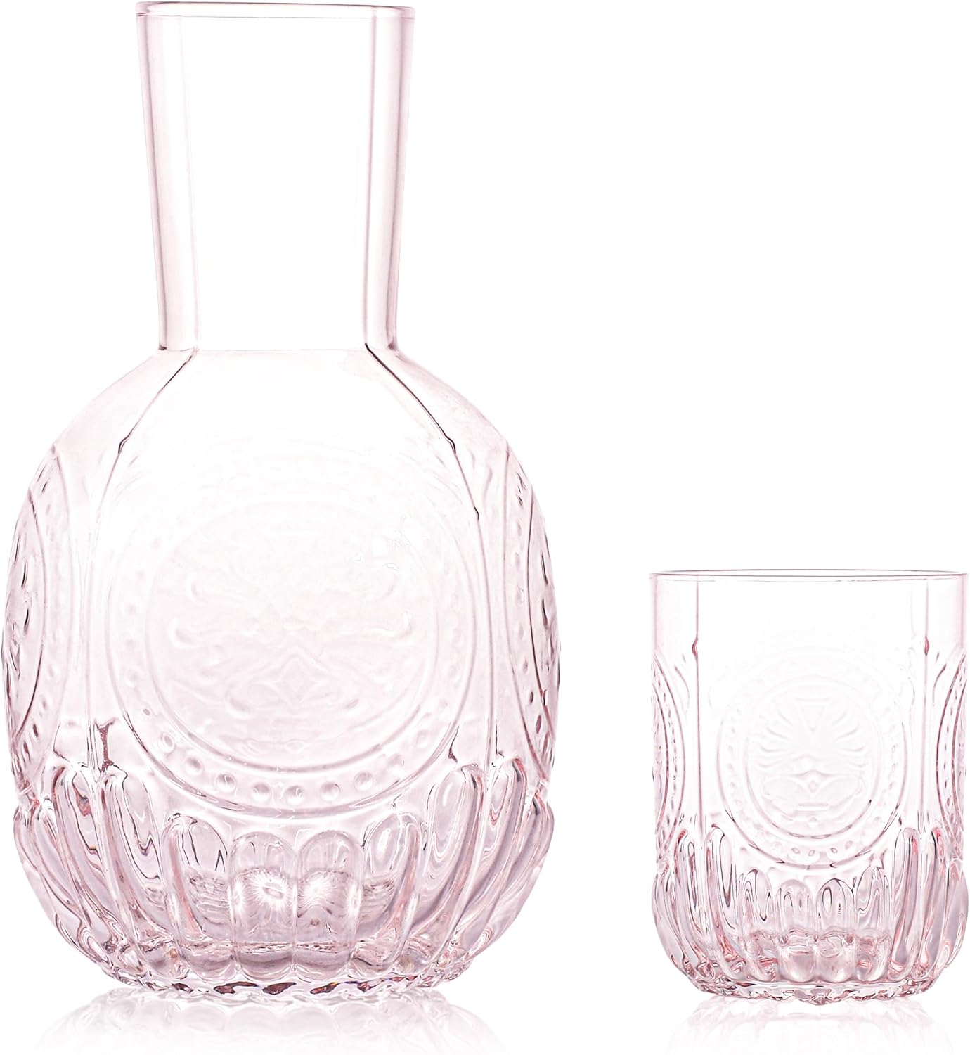 Retro Clear Glass Bedside Night Water Carafe with Tumbler Glass, Relief Glass Pitcher And Cup Night Set - Image 8