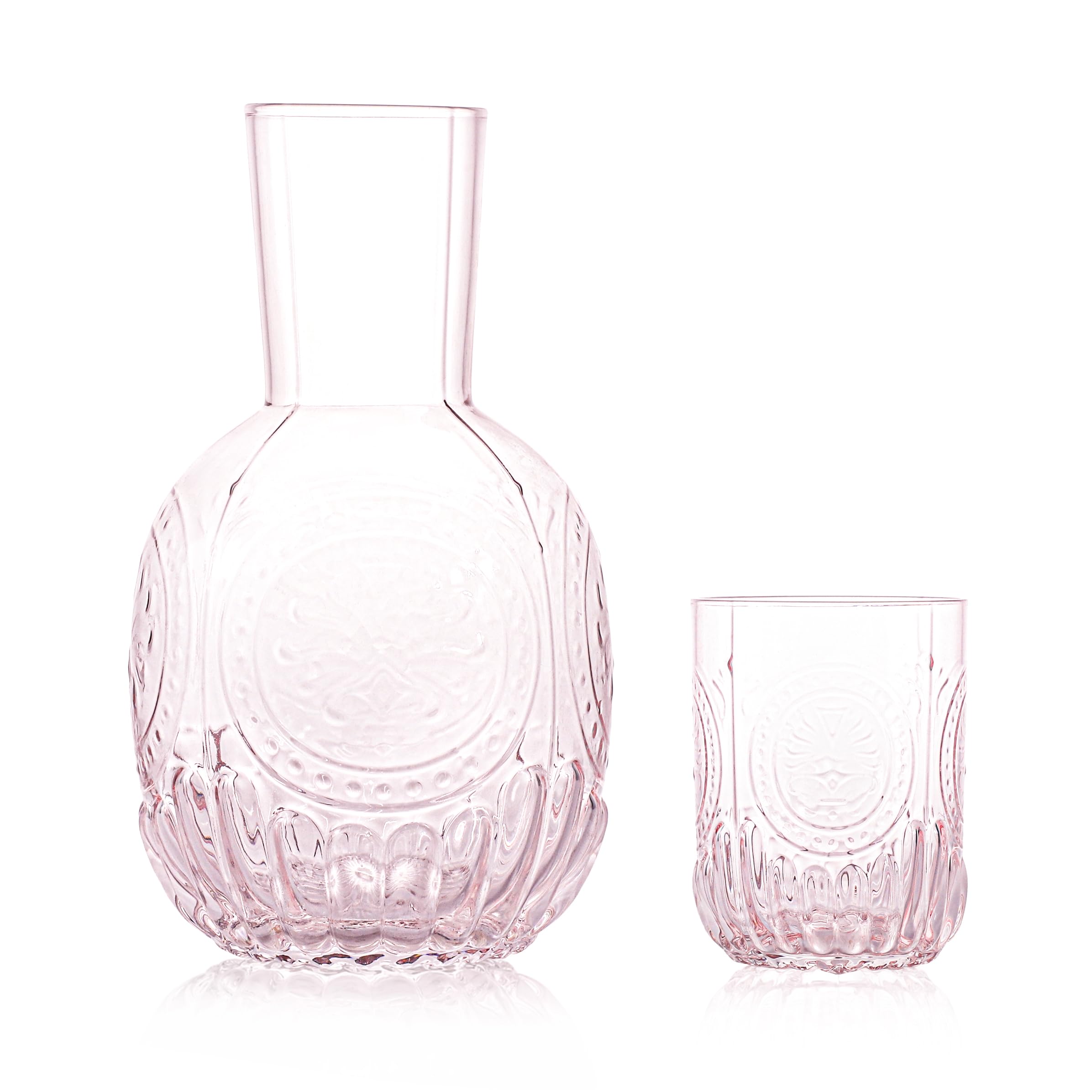 Jarra de agua de noche de cristal transparente retro con vaso de vidrio, jarra de vidrio de alivio y taza de noche