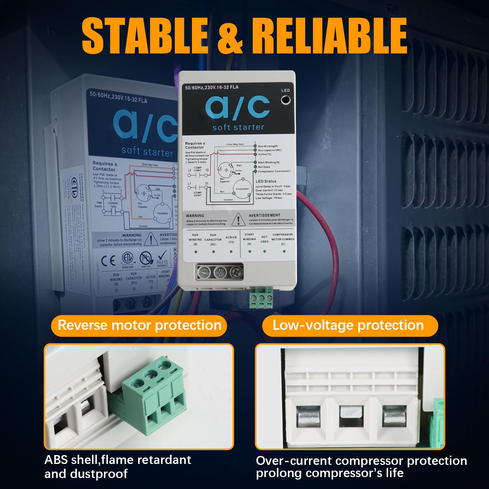 16-32A Soft Start Module per 4-7 tonnellate condizionatori d'aria HVAC residenziali, protezione inversa motore, kit di avviamento graduale AC sostituire per il sistema del generatore