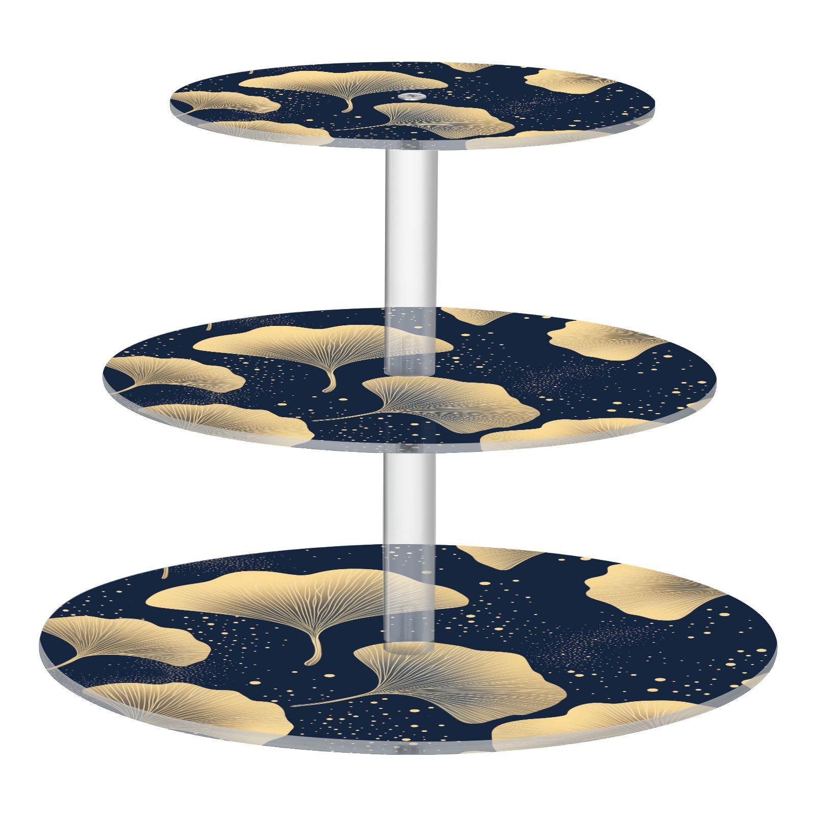 OTVEE 3 Tier Cupcake Stand Gold Ginkgo Leaves Acrylic Tiered Serving Cake Stand Dessert Tower Tray for Tea Party Wedding and Birthday