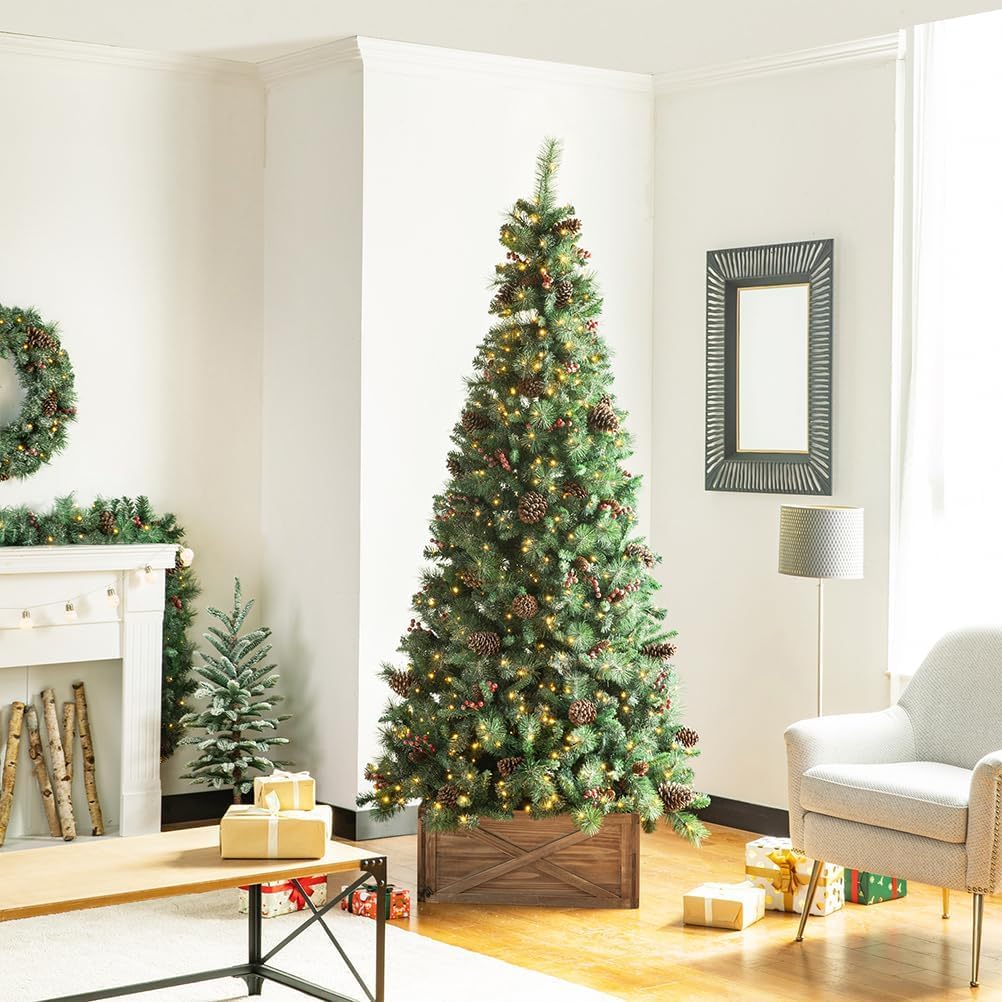 Jupe de Sapin de Noël Pliable en Bois pour décoration d'arbre de Noël, 45 x 43 x 25 cm