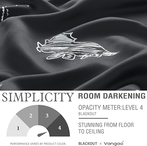 Miniatura 5 de Vangao Cortinas opacas negras de dinosaurio para niños, habitación de guardería, habitación de niñas, estampado de dinosaurios plateados, cortinas