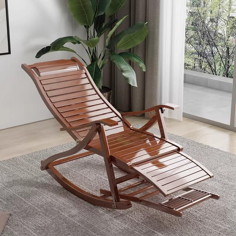 Fauteuil rocking chair en bois massif marron haut dossier de relaxation