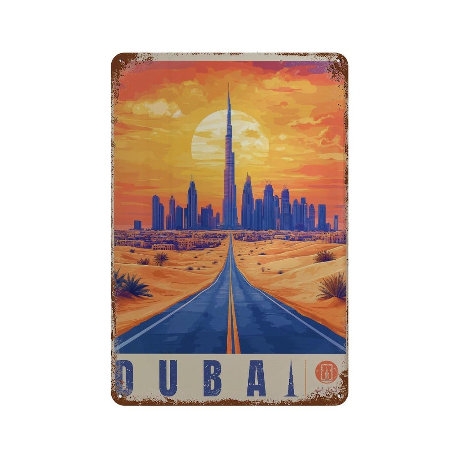 xiaoxiaoshen Dubai Skyline Travel UAE Desert Wall Decor Art Metal Tin Poster Modern Home Decor Art Home Bar Shop Decorations Vintage Sign 30x20cm