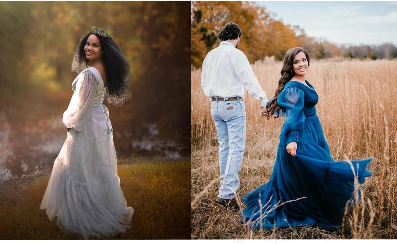 Long Sleeve Tulle Prom Dresses V Neck Puffy Formal Evening Party Gown for Women Princess Wedding Dress - Image 6