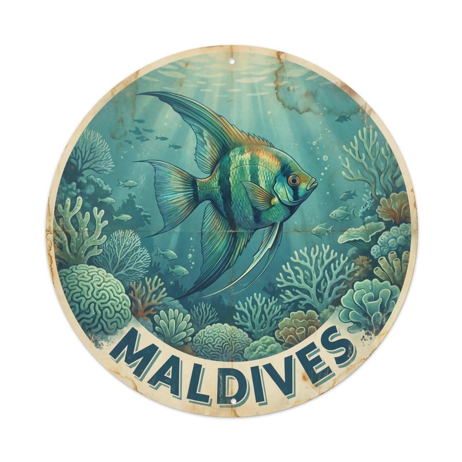 Odgynaw 8X8inch(20X20cm) Maldives Angelfish Underwater World Reef Adventure Metal Tin Sign