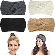Pack of 4 Women's Winter Headbands, Knitted Hair Bands, Girls, Hair Band, Ear Warmers, Elastic, Headband Women (Black, Dark Grey, Beige, Camel)