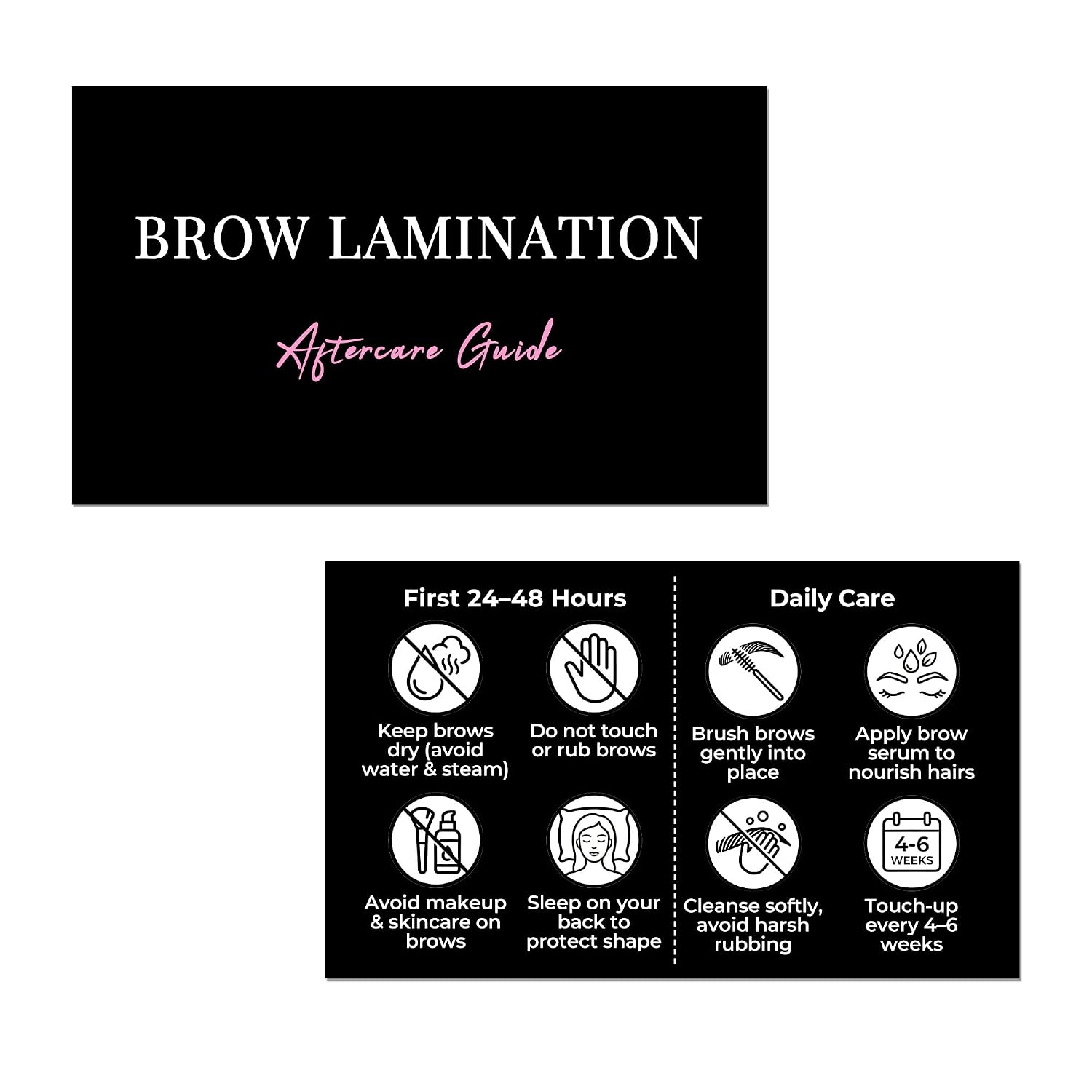 100 Pack Brow Lamination Aftercare Cards 3.5x2.1" Lash Lift Aftercare Instructions Guide Cards for Eyebrow Lamination Kit Supplies, Professional Salon & Small Business Use (White)
