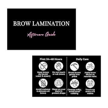 100 Pack Brow Lamination Aftercare Cards 3.5x2.1" Lash Lift Aftercare Instructions Guide Cards for Eyebrow Lamination Kit Supplies, Professional Salon & Small Business Use Black