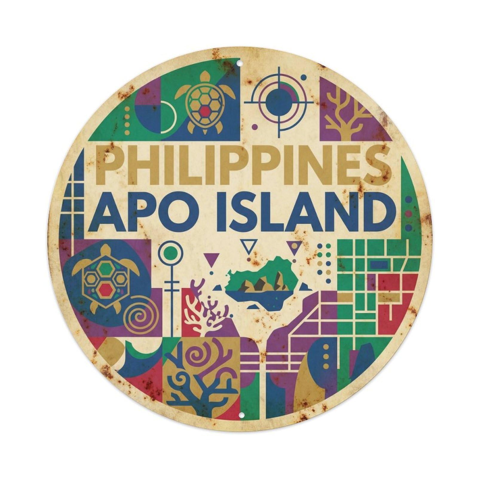 Olhnbad 08X08inch Style Apo Island Philippines Tropical Geometric Metal Tin Sign