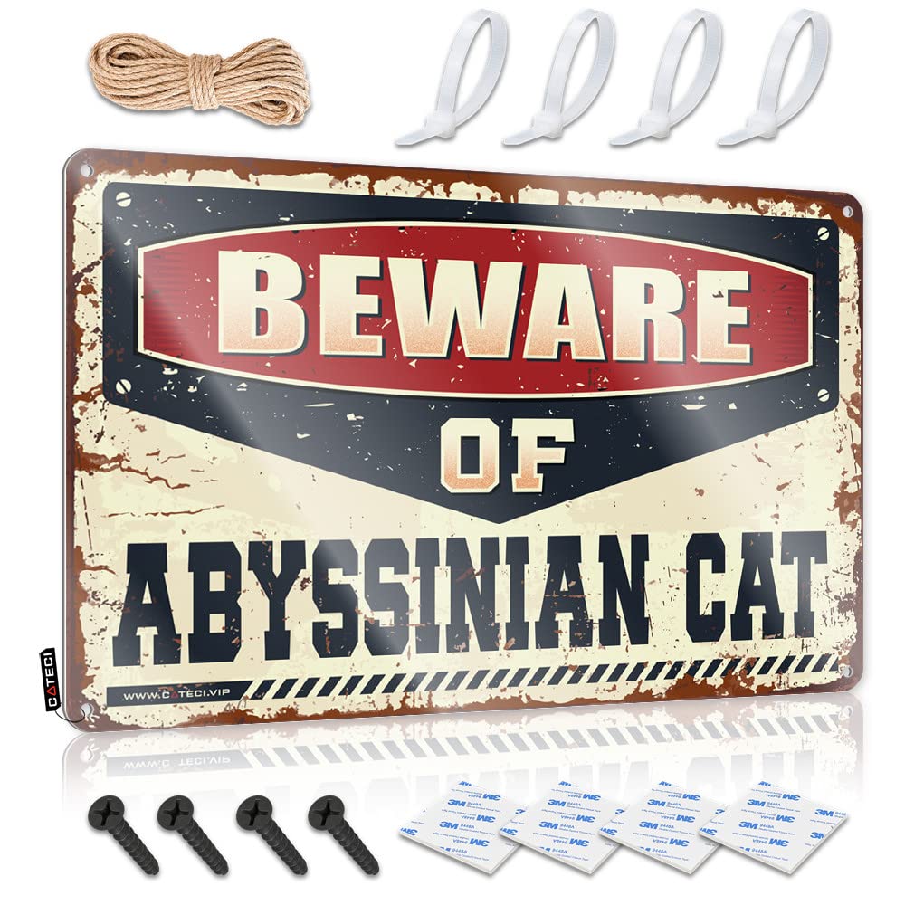 Fzfn Colour Teens Decorations Accessory | Beware Of Abyssinian Cat Humorous Pool Bar Decoration(30X40cm)