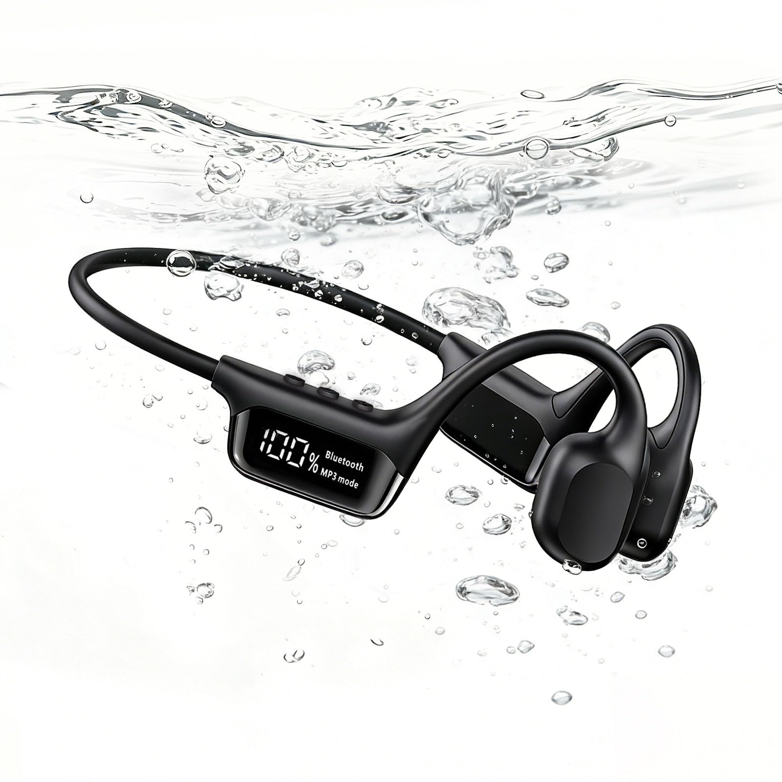 Photo 1 of Swimming Headphones, 32GB IPX8 Waterproof MP3 Player with LED Display, Bone Conduction Headphones with Bluetooth 5.4, 8H Playtime Lightweight & Secure Fit for Swimming, Running & Cycling Black