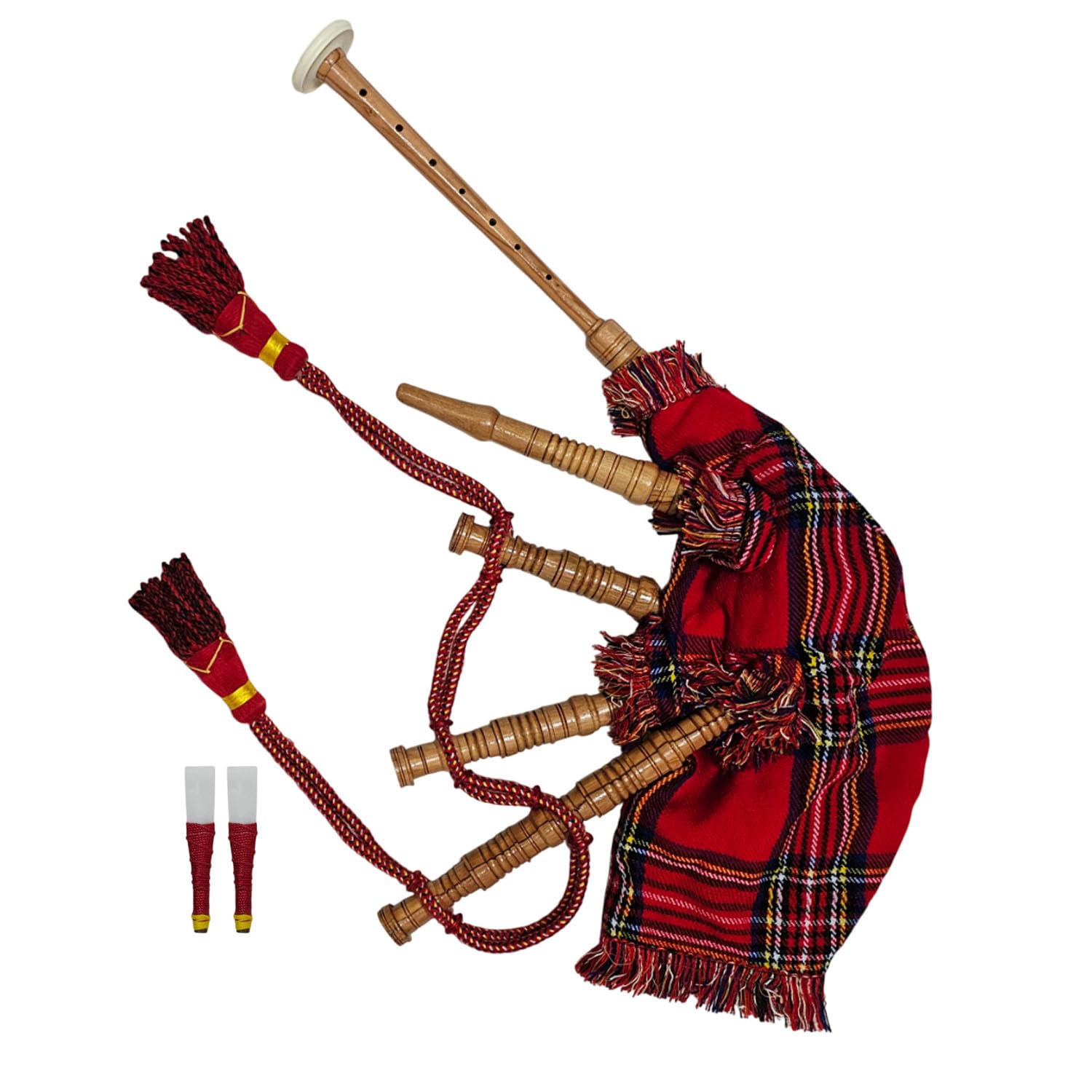 Anfänger-Dudelsack Musikinstrument Royal Stewart Tartan – Cocus-Holz-Finish mit 2 Blättern | Übungs-Dudelsack für Studenten und junge Lernende