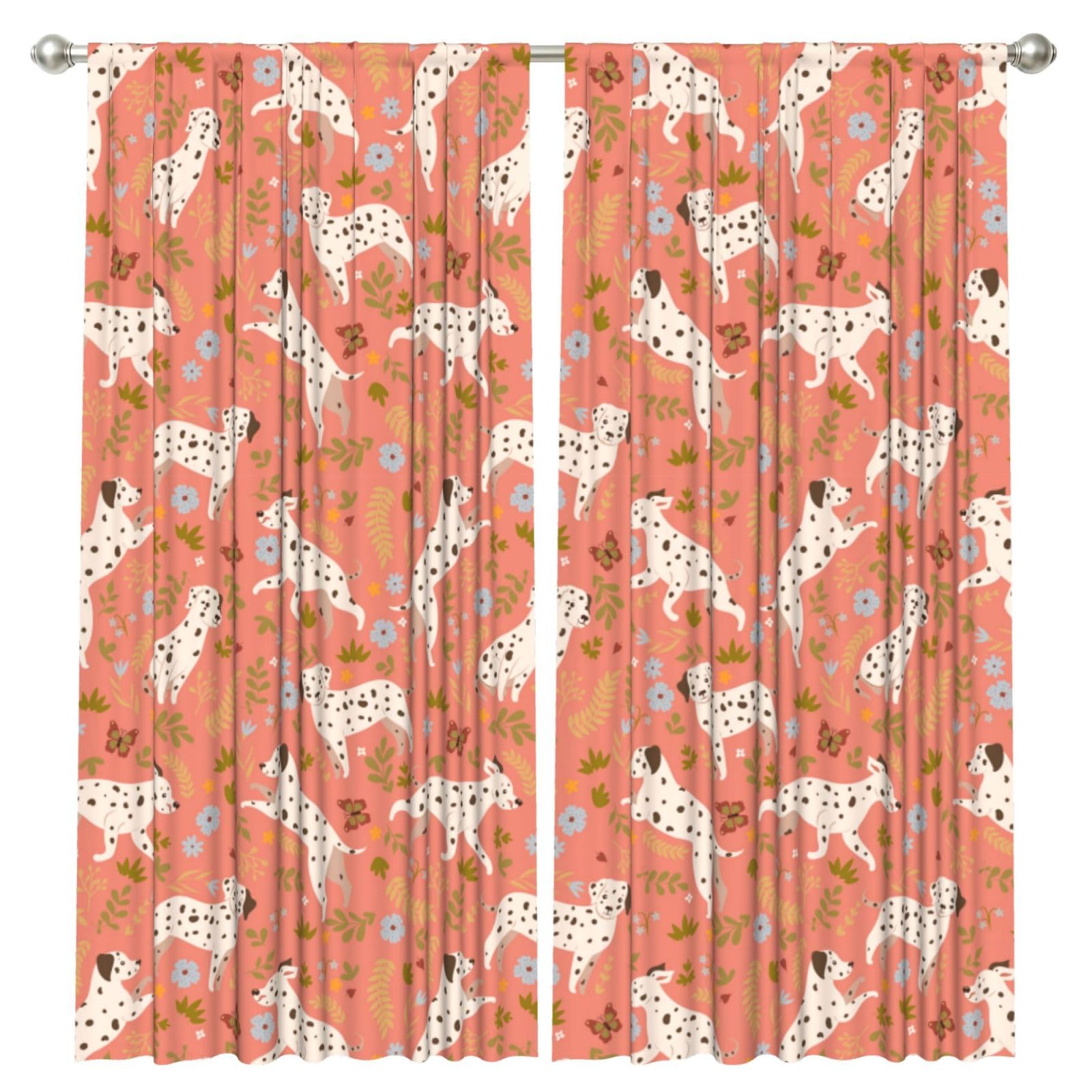InOmak Dalmatians Playing, 2 Panels Window Curtains 52 x 84 Inch Blackout Curtains for Living Room Bedroom
