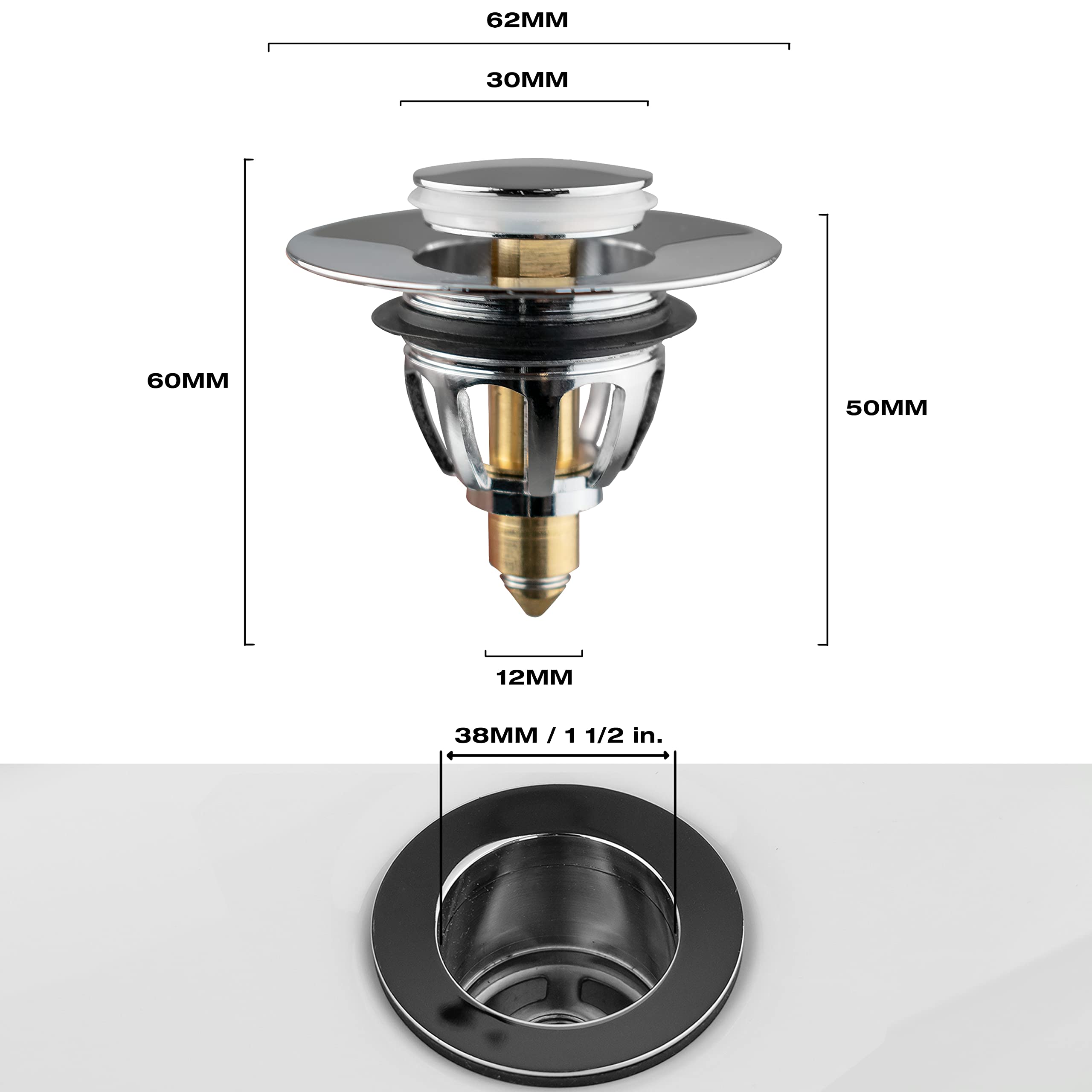 Xcel Home Pop-Up Sink Plug Replacement 1 Pc, Chrome Silver, 62 x 62 x 47 mm - Image 4