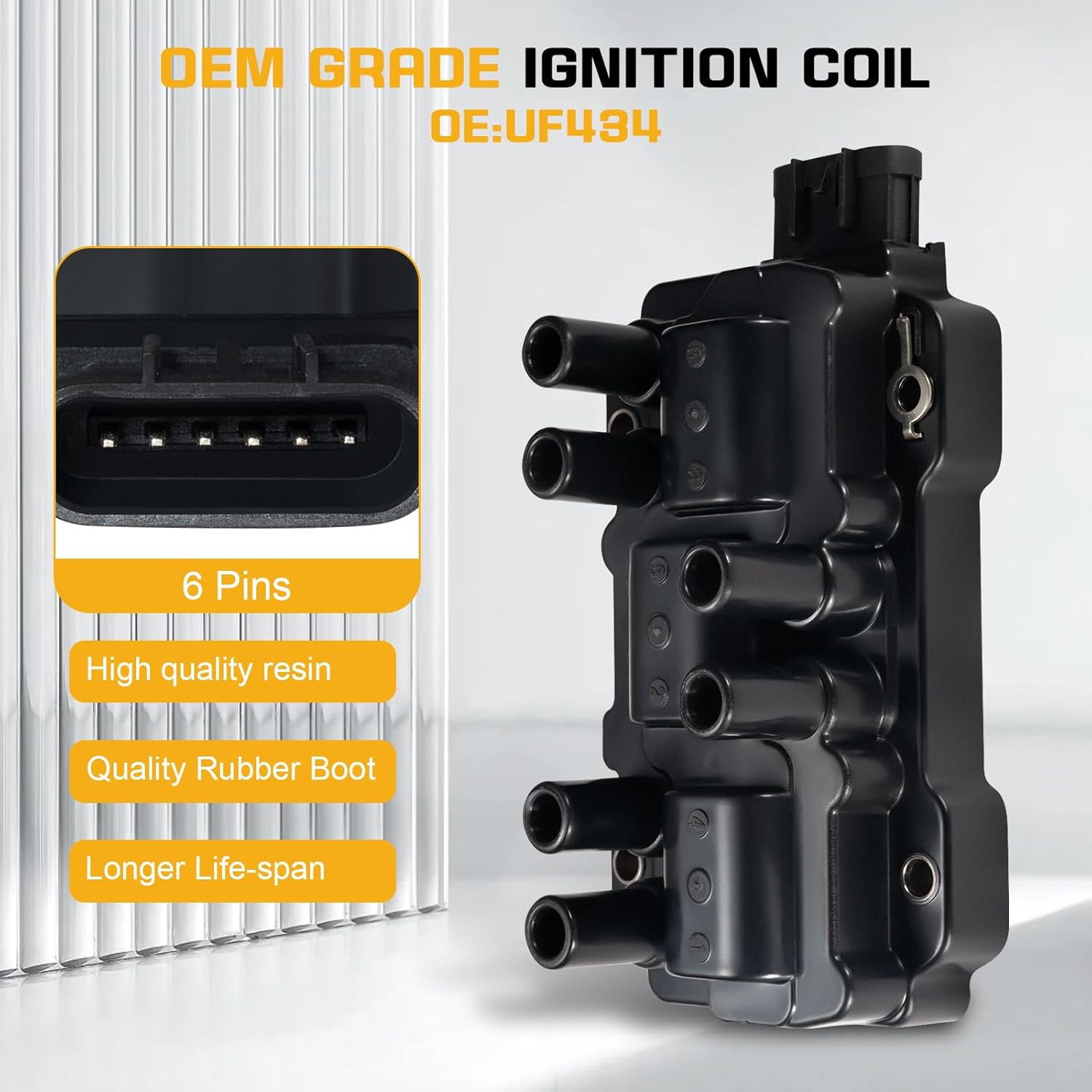 QYL Ignition Coil Pack compatible with V6 3.5L 3.9L 2006-2011 Impala Malibu Monte Carlo Pontiac G6 Lucerne Terraza, 3.4L 2005-09 Equinox, 4.3L Express Silverado Savana Sierra 1500 12595088 UF434