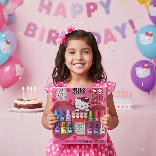 Miniatura 8 de Hello Kitty Esmalte de uñas a base de agua, juego de uñas que se despega con colores brillantes y opacos y accesorios para uñas para niñas, perfecto