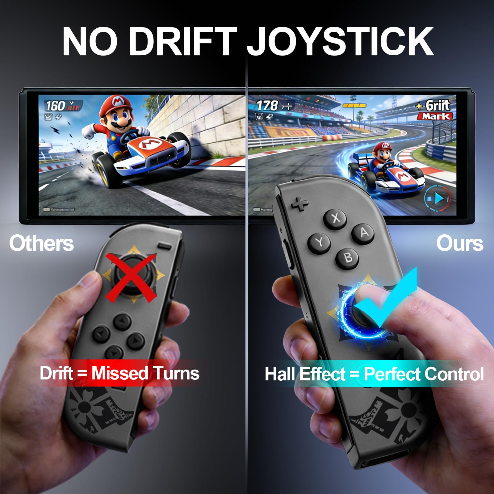 MunyLazy Switch Controllers,Wireless Joy Remote Con Replacement for Switch 1 OLED Lite,Hall Effect Joystick No Drift,20 Hour,HD Rumble,Gyro Control,No NFC,Extra Cool Grey — view 2
