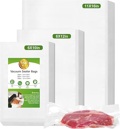 Moretoes 150 bolsas selladoras al vacío, galones de 11 x 16 pulgadas y cuarto de galón de 8 x 12 pulgadas y pinta de 6 x 10 pulgadas, bolsas