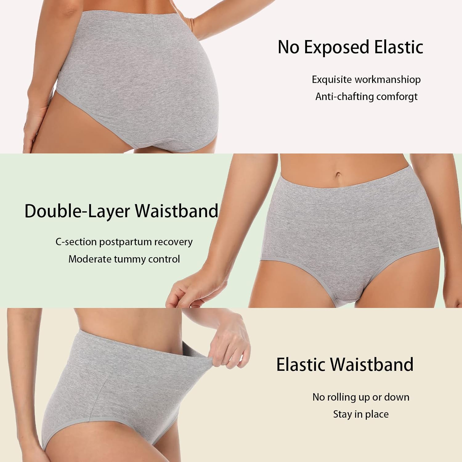 Womens Underwear Cotton Tummy Control High Waisted Underwear Soft Breathable Full Coverage Panties Multipack - Image 4