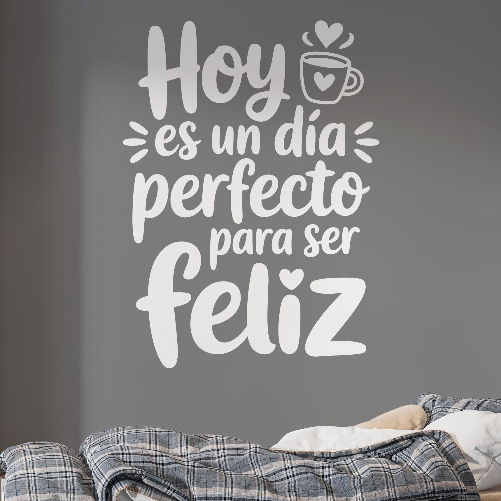Vinilo Adhesivo Decorativo con Frase Positiva "Hoy Es Un Día Perfecto Para Ser Feliz", Pegatina Inspiradora para Decorar Hogar, Oficina o Dormitorio, Decoración Moderna y Alegre (Blanco, 140 x 104 cm)