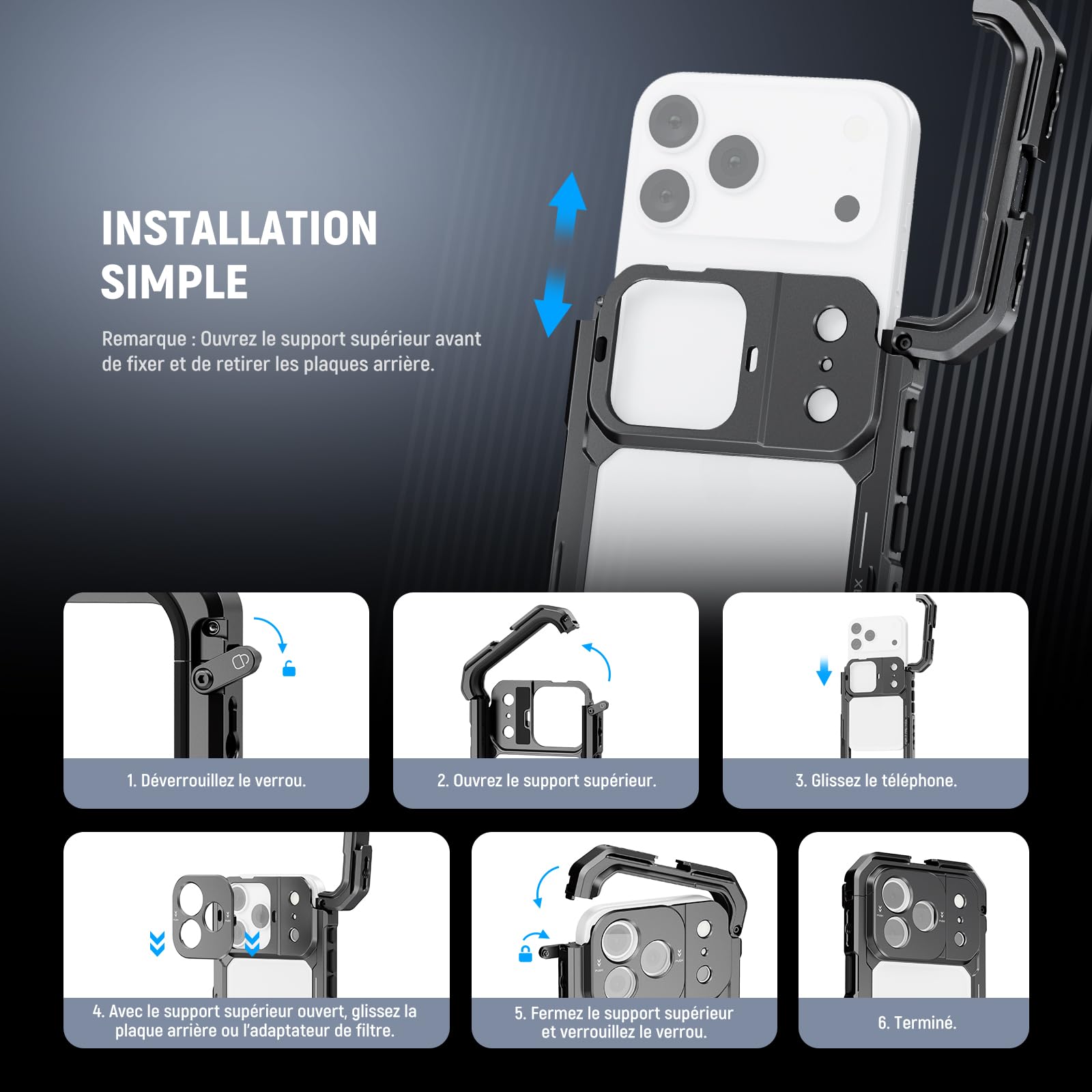 NEEWER Cage téléphone Compatible avec iPhone 17 Pro Max, stabilisateur vidéo à dégagement Rapide&Anneau Filtre 67mm, Plaque arrière d'objectif 17mm, Adaptateur Monture en T, PA144 (Noir)