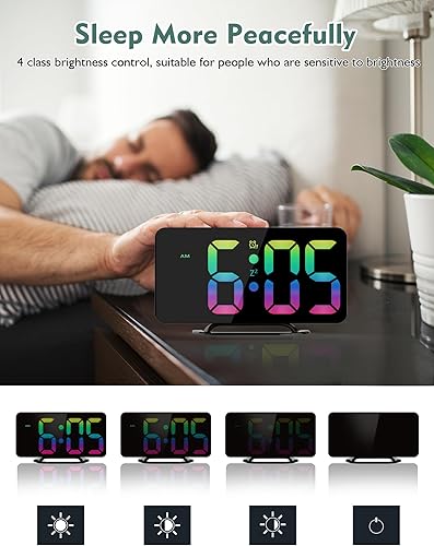 Miniatura 4 de Reloj despertador digital, reloj de pared digital con alarma doble, repetición, 4 niveles de brillo, 1224 horas, reloj pequeño de escritorio, reloj