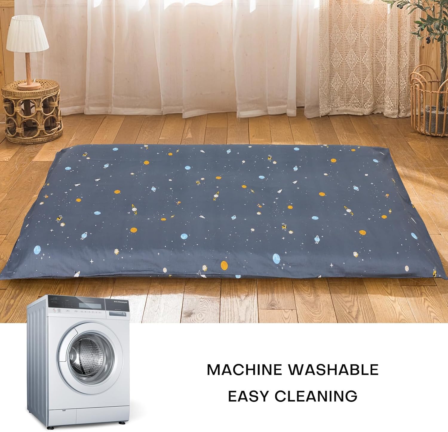 Lucky Monet 100% Cotton Floor Futon Mattress Cover, Soft, Blue, Geometric, Twin, Full, Queen, Modern, Dustproof, Easy to Clean, Machine Washable