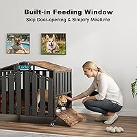 Vista 4 de EasyCom Muebles resistentes de 31 pulgadas para perros, para interiores con ruedas de 360°, jaulas decorativas para perros pequeños, jaula de madera