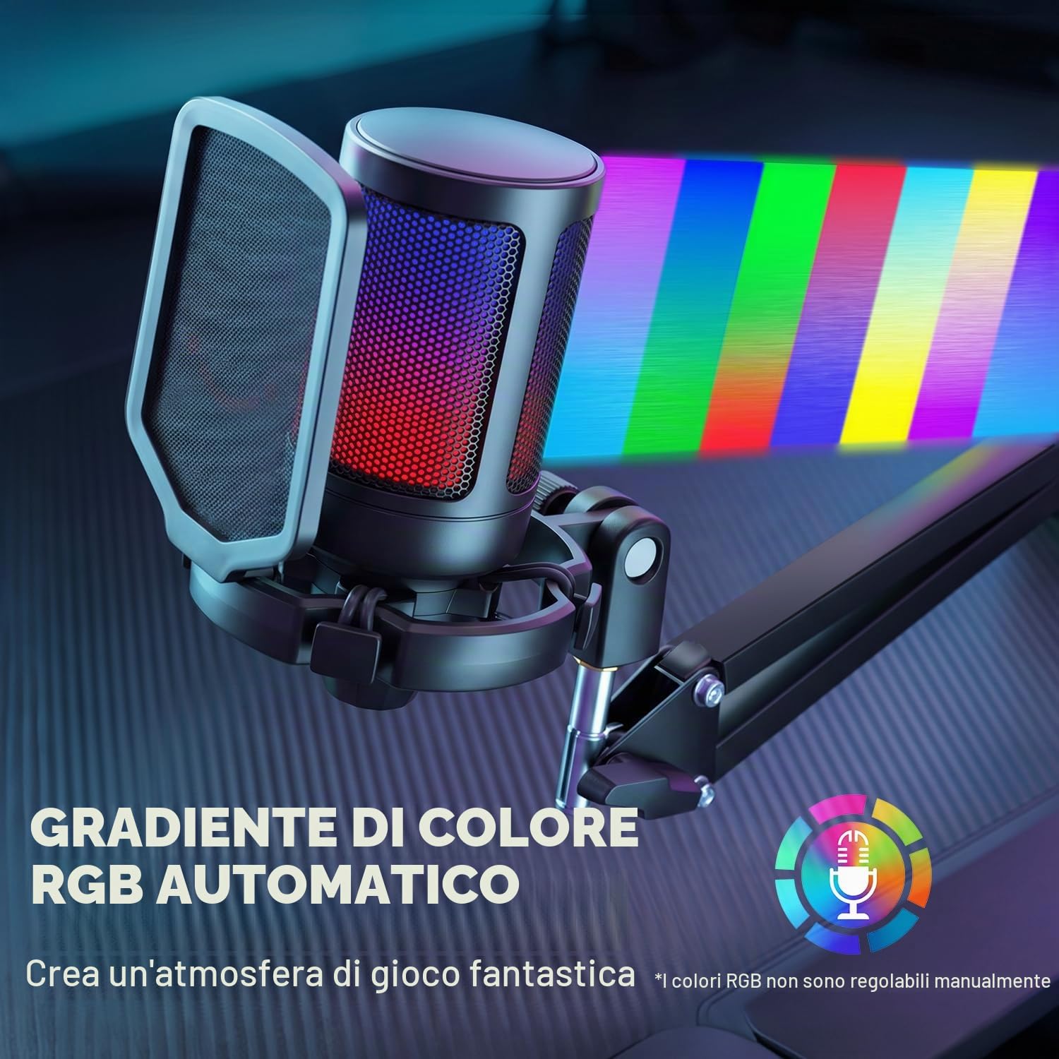 FIFINE USB Typ-A/C Microfono PC PS4 PS5, Gaming Micrófono a Condensatore per Streaming Podcasting, RGB Microfoni da Tavolo con Pulsante di Silenziamento