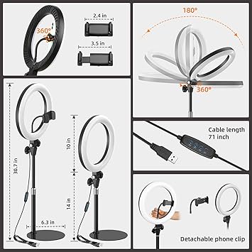 10'' Desk Ring Light with Stand Zoom Lighting with Phone Holder for ComputerVideo CallsConference CRI95 LED Adjustable Circle Light, 10'' Large Lamp Head, Content Creator Friendly