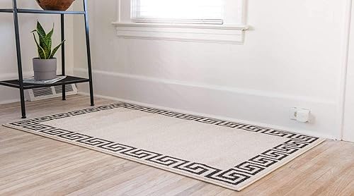 Miniatura 2 de Unique Loom Athens Collection - Alfombra clásica geométrica moderna con diseño de bordes, 3 pies 3 pulgadas x 5 pies 3 pulgadas, beigemarrón