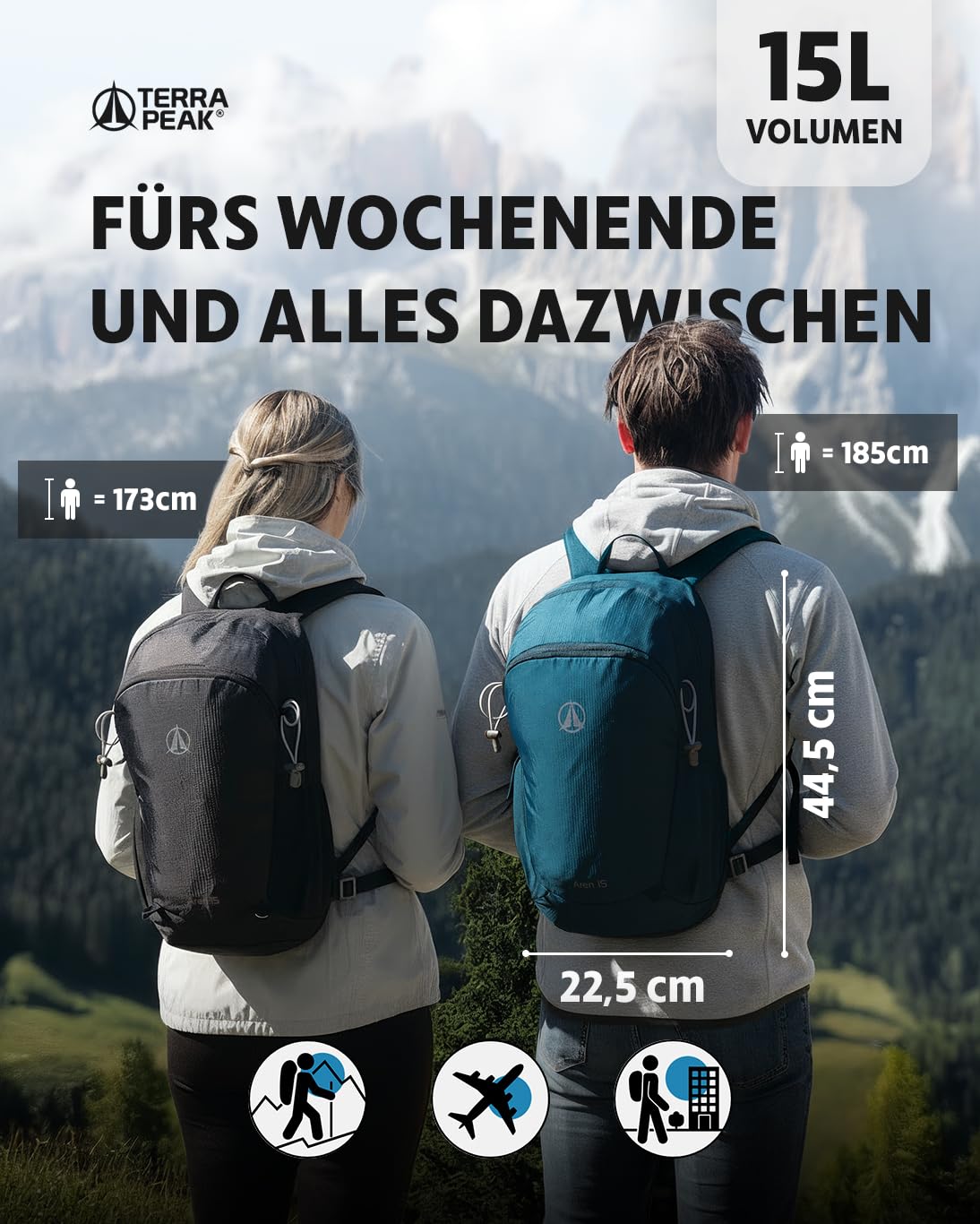 Terra Peak® Sac à dos de randonnée 15L AREN 15 imperméable respirant trekking voyage