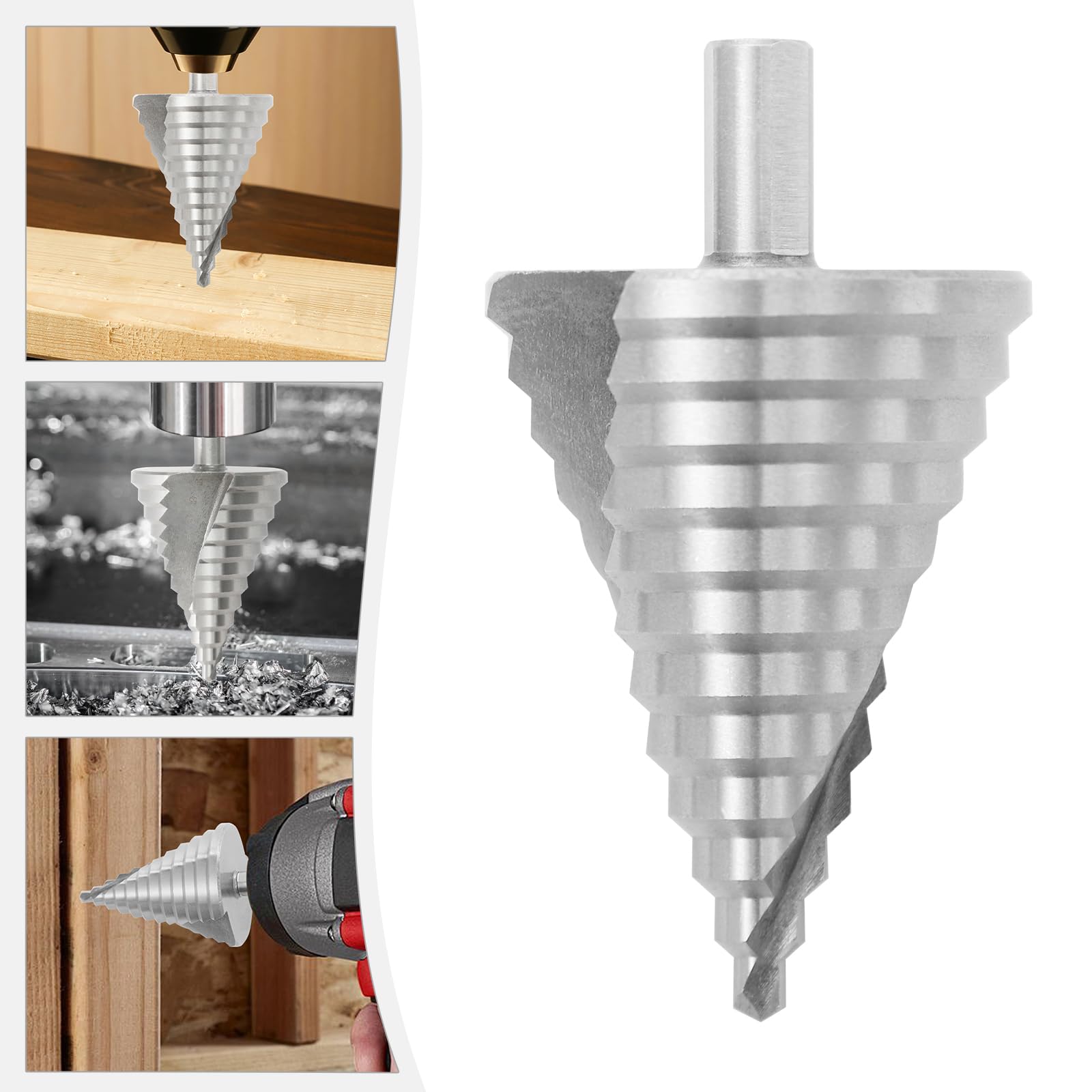 Juego de brocas escalonadas HSS de titanio, 4-32 mm cónicas con ranura en espiral y vástago hexagonal, taladros de precisión en metal, madera, plástico, HSS brocas escalonadas para bricolaje y