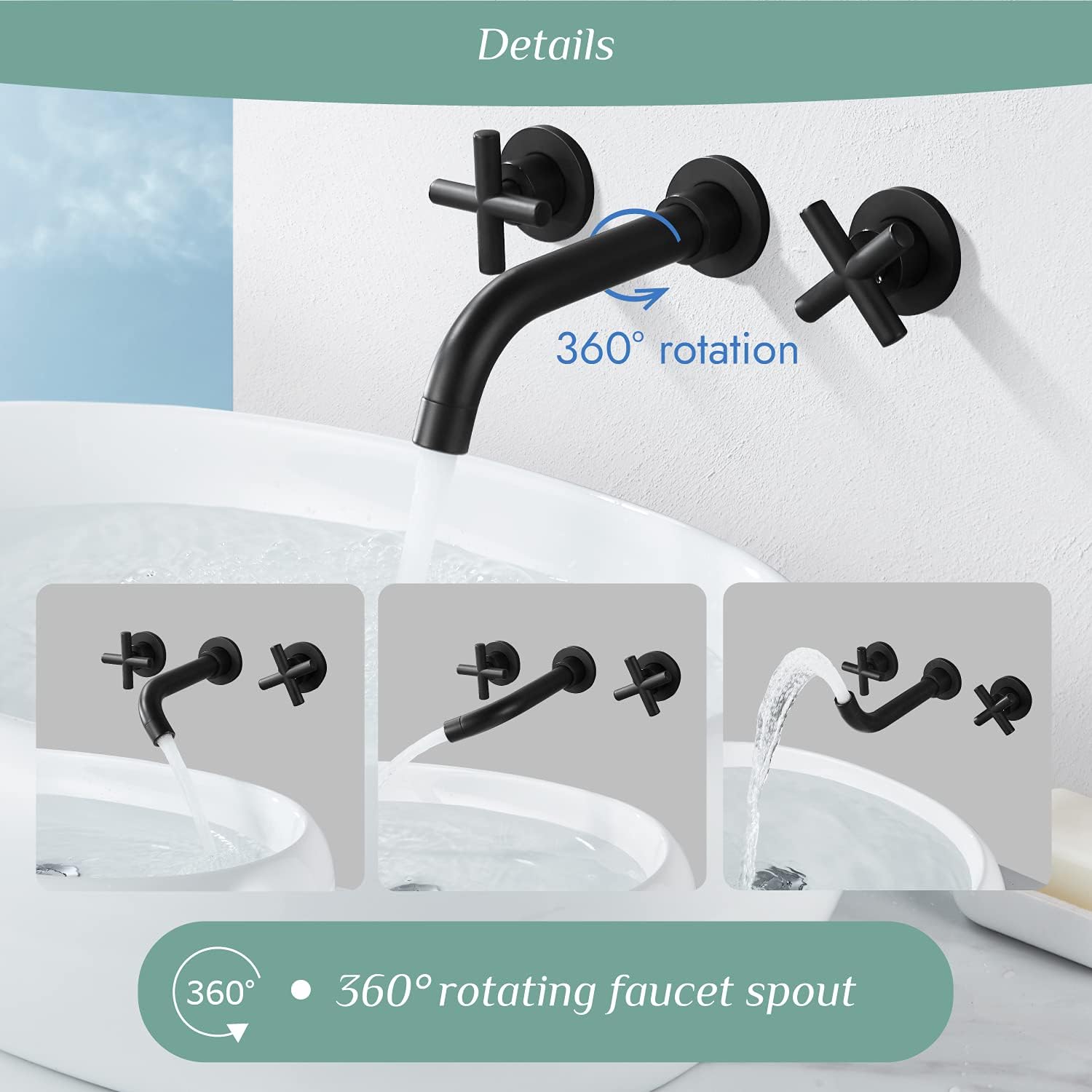 Black Friday - 80% OFF Matte Black Bathroom Faucet Wall Mounted Double Cross Handles Widespread Vanity Sink Mixer Faucet Two Handle Bathroom Sink Faucet Lavatory Basin Sink Faucet Best Deal Cheap π Matte Black Bathroom Faucet Wall Mounted Double Cross Handles Widespread Vanity Sink Mixer Faucet Two Handle Bathroom Sink Faucet Lavatory Basin Sink Faucet