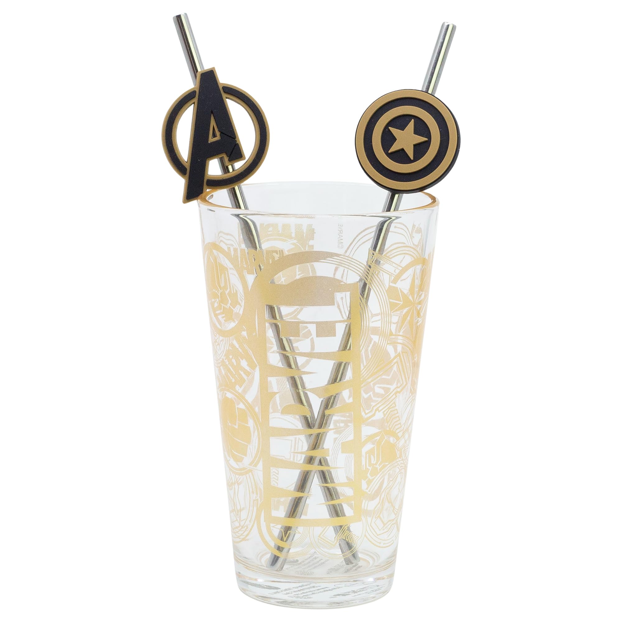 Stor Multicoloured Marvel Glass Tumbler With Straws Logo & Avengers 485 Ml