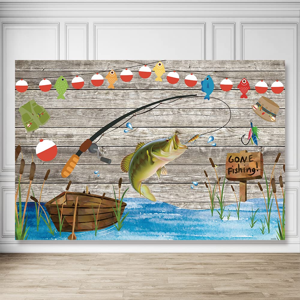 Rcoaror Gone Fishing Birthday Backdrop Wood O Fish Ally Baby Shower Background For The Big One 1st Birthday Fish Theme Supplies Go Fishing Party Decorations Kids Fisherman Favors 71X47inch - View #5