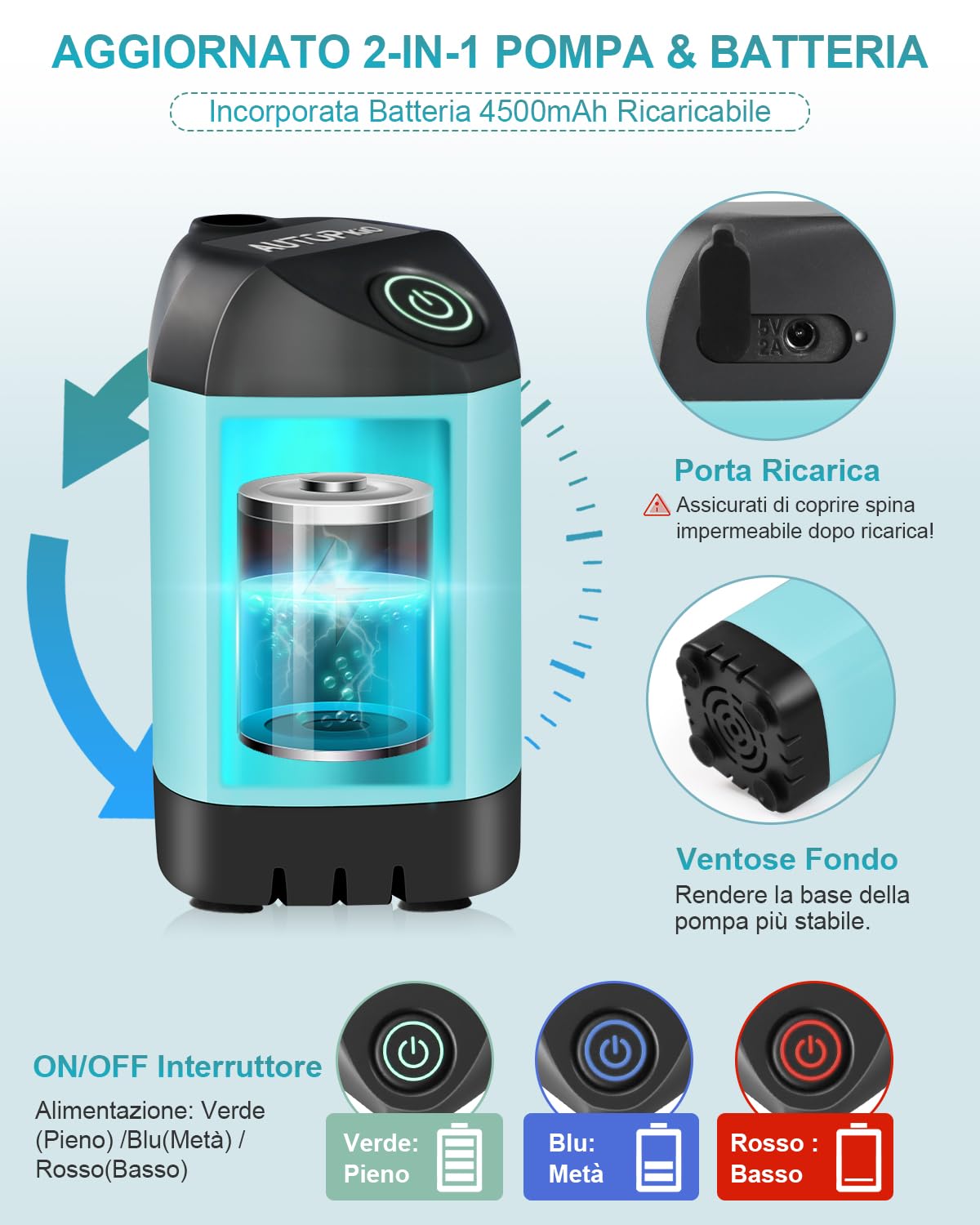 AUTOPkio Doccia da Campeggio Portatile, Doccia Elettrica Aggiornata con Pompa IPX7 Impermeabile & Batteria 4500mAh Ricaricabile per Escursionismo, Lavaggio Auto