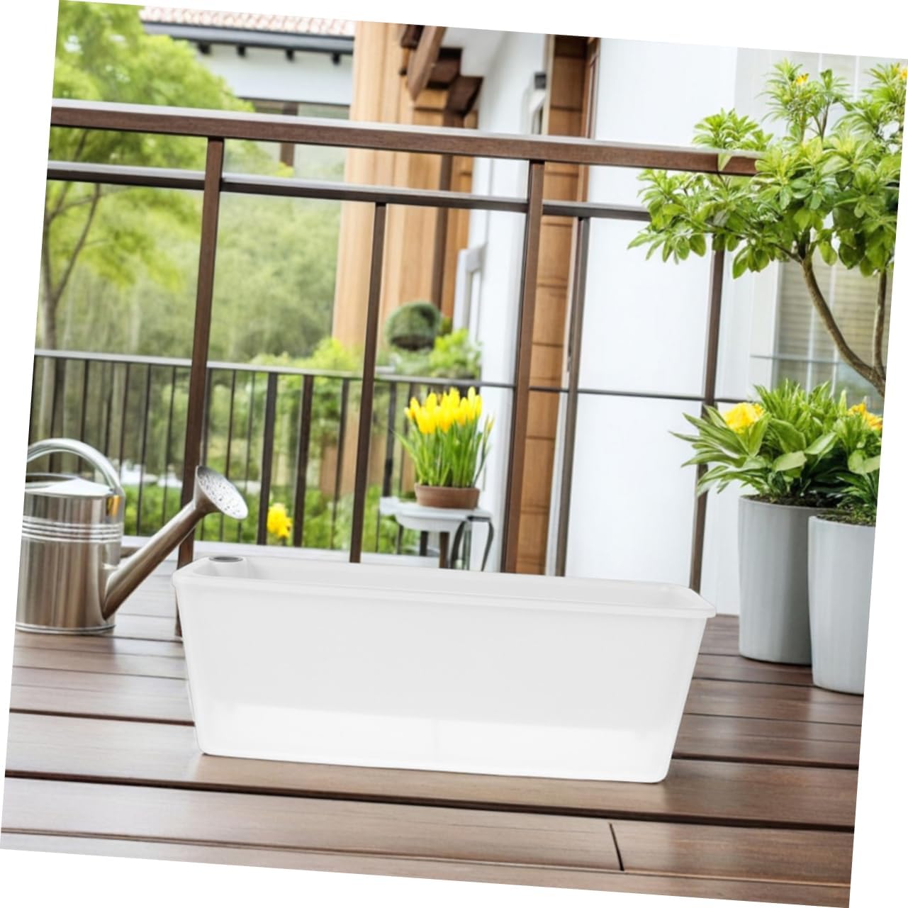 2Pcs Self Watering Balcony Planter Box Rectangular Flower Pot for Windowsills Easy Setup Weather Resistant Design for Narrow Ledges and Plant Care