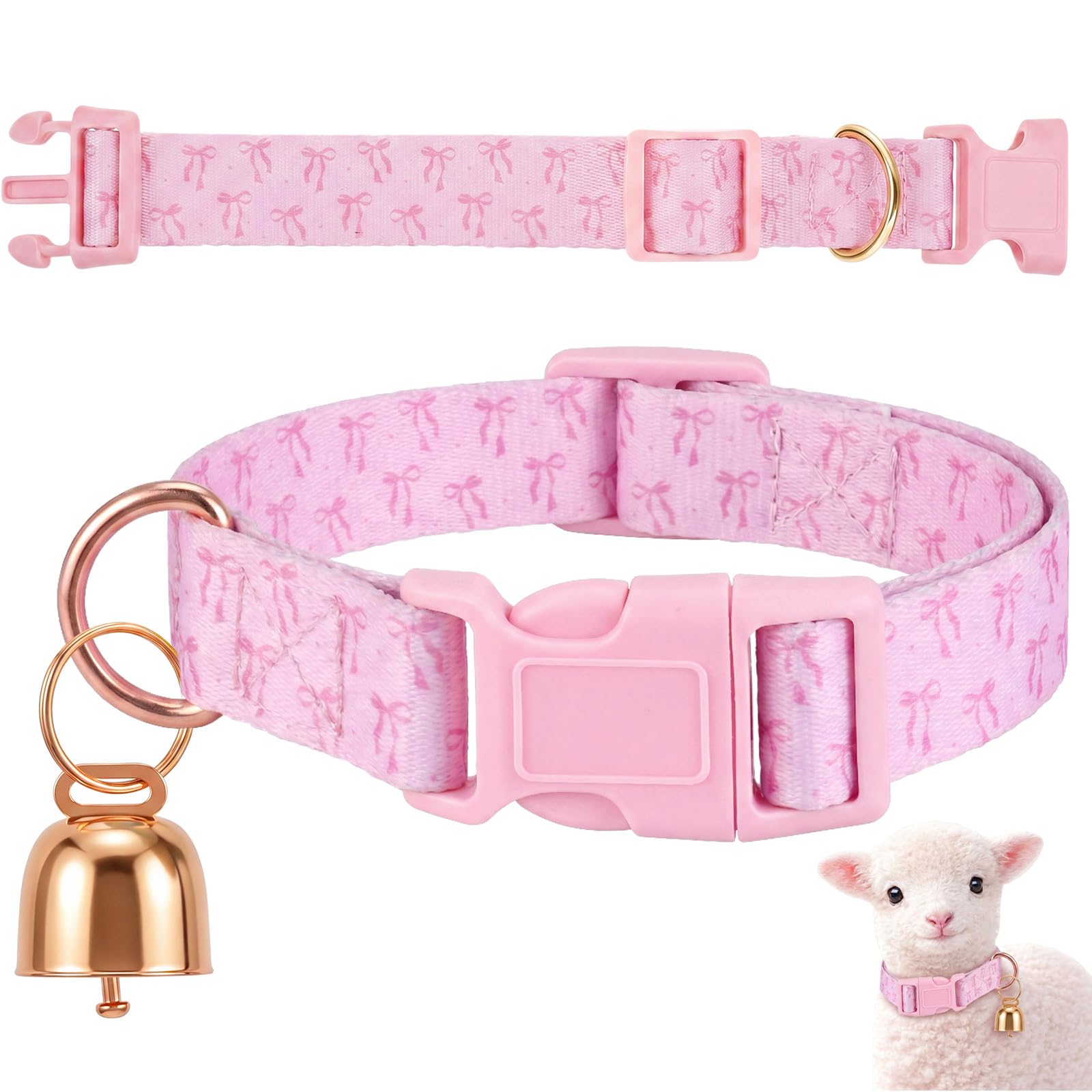 Copper Bell Goat Collar, Pink Bow Girly Style for Pygmy Goats and Lambs