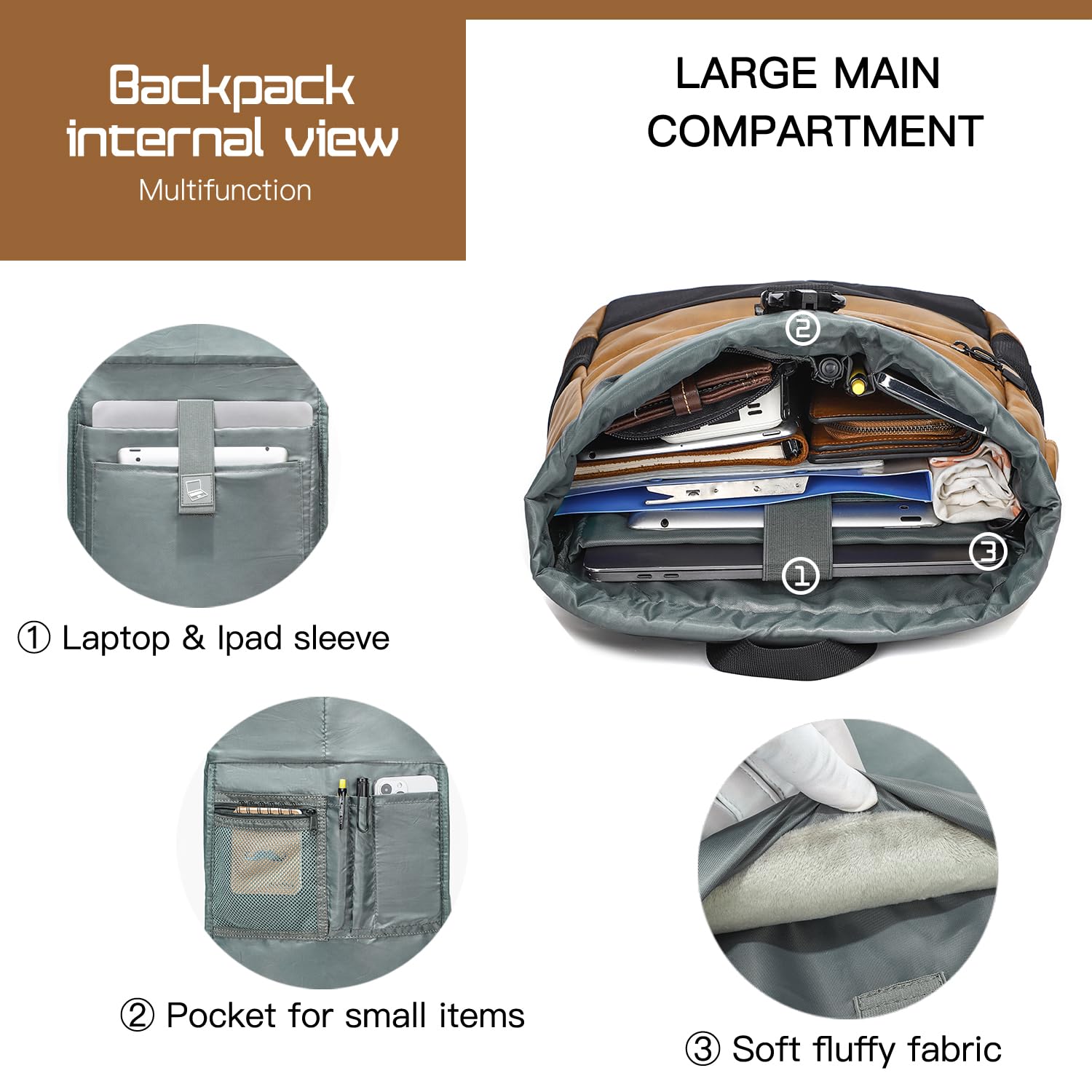 EverVanz Sacs à Dos Homme/Femme pour Ordinateur Portable 17 pouces - Imperméable- port de charge USB - Zip d’Accès Rapide - Roll Top - Résistant à l'eau - Loisirs/Affaire/Scolaire/Voyage/Randonnée