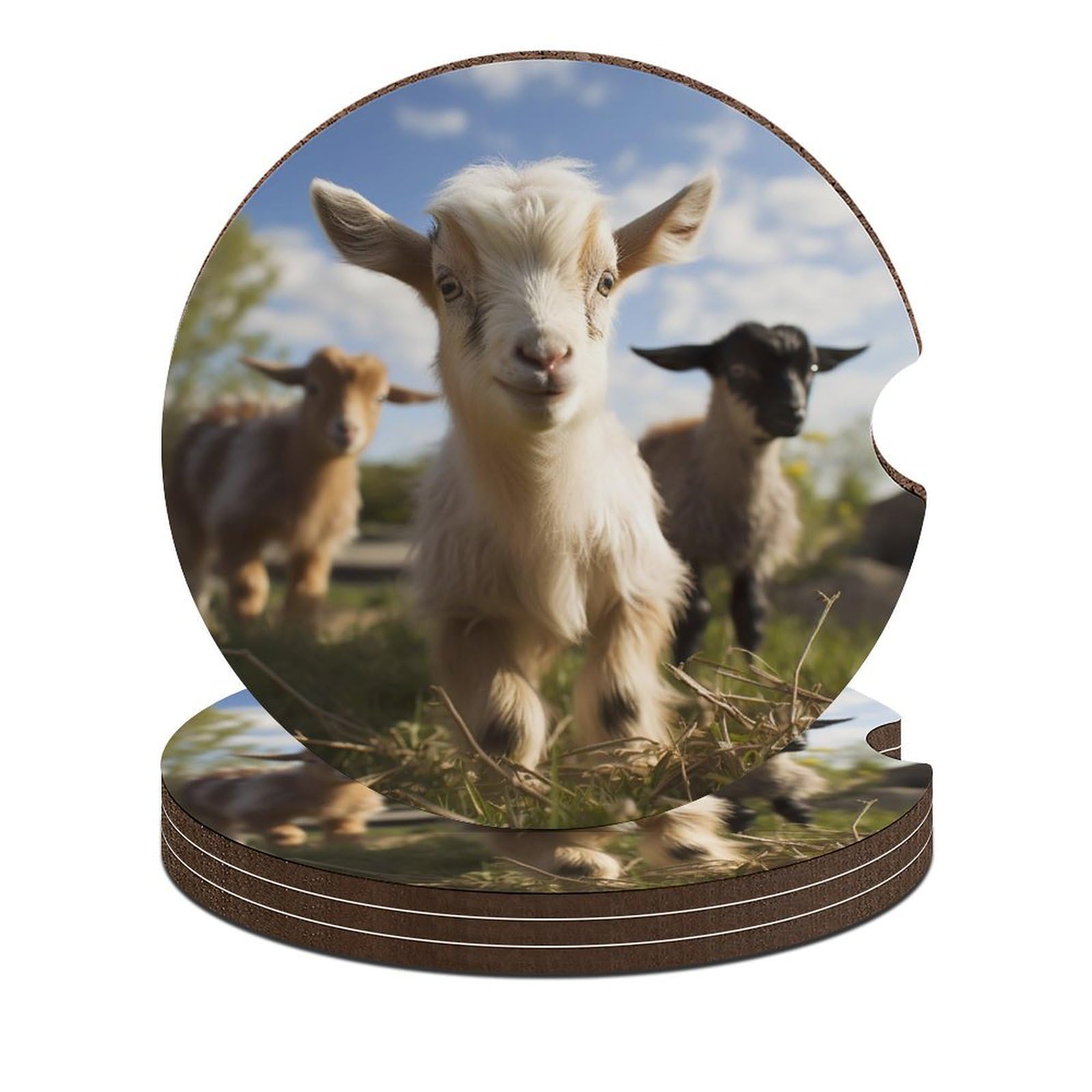 Dessous de verre voiture chèvre en bois absorbant de haute qualité et liège - 6,6 cm