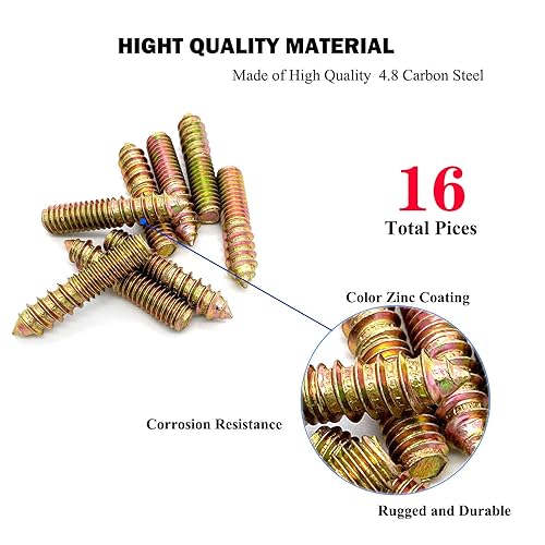 Miniatura 3 de Paquete de 16 pernos de suspensión de doble cabeza de 516-18 x 1-12 pulgadas para muebles y clavijas de madera, varillas roscadas de 1.500 in de