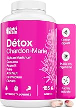 Milk Thistle 3X Action Detox, Turmeric, Artichoke, Dandelion, 155 Capsules | Detoxification and Purifying for Liver, Diuretic and Digestive Support, Horsetail, Choline and Desmodium, Nutribrain