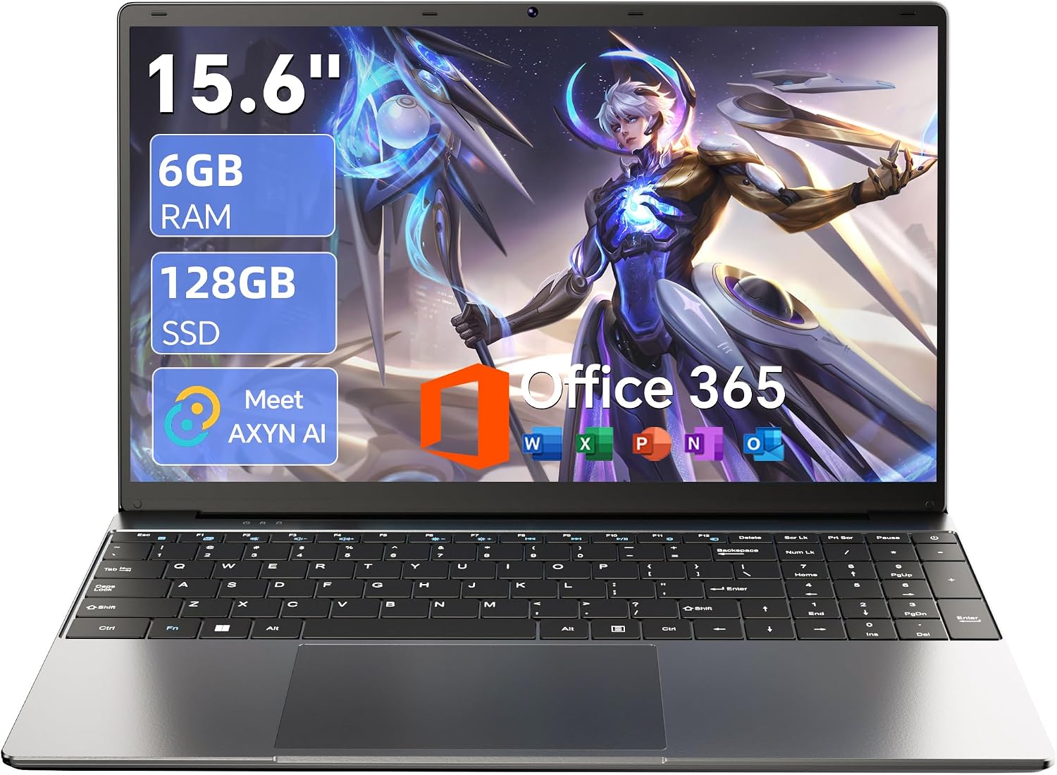 15.6" AI Laptop with Office 365, 6GB RAM 128GB SSD, Win 11 Laptops 7000mAh Battery, Portable Thin, IPS FHD, Quad-Core Processor, 180° Viewing, Type-C, WiFi 5, Business Student Laptops