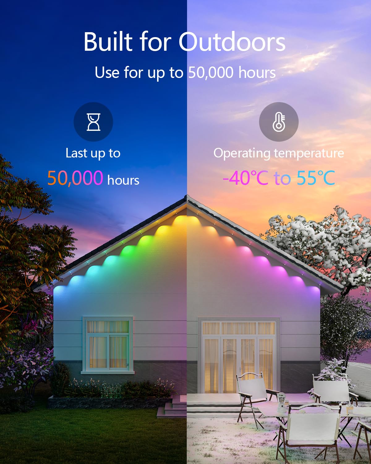 100ft Smart Outdoor Permanent Lights - 111 Lighting Scenes, Alexa & Google Compatible, IP67 Waterproof For Year-Round Decor