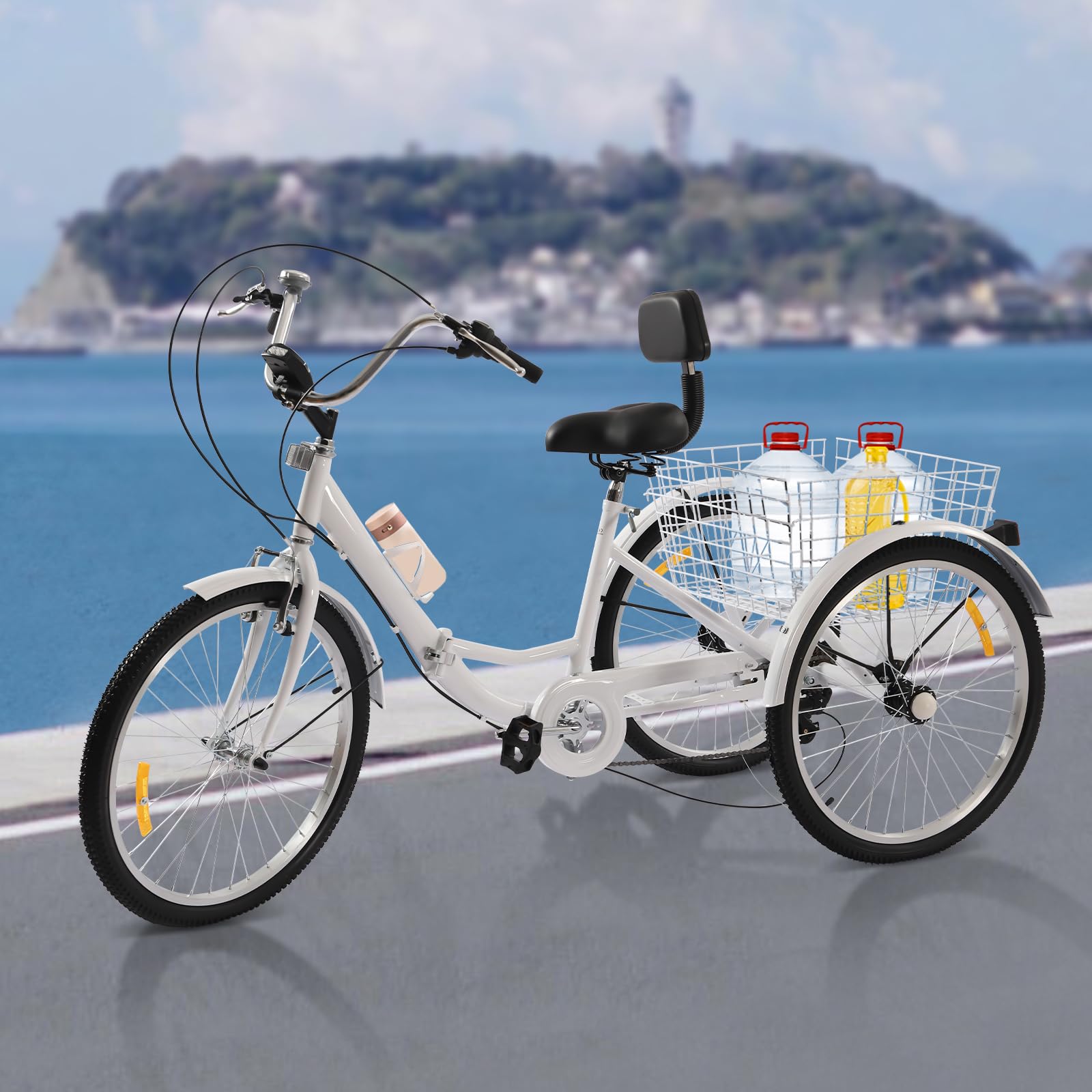 Triciclo para adultos, bicicleta con luz LED, cesta de verduras, plegable, bicicleta plegable, bicicleta plegable, bicicleta de crucero, triciclo plegable para adultos, triciclo plegable, bicicleta de