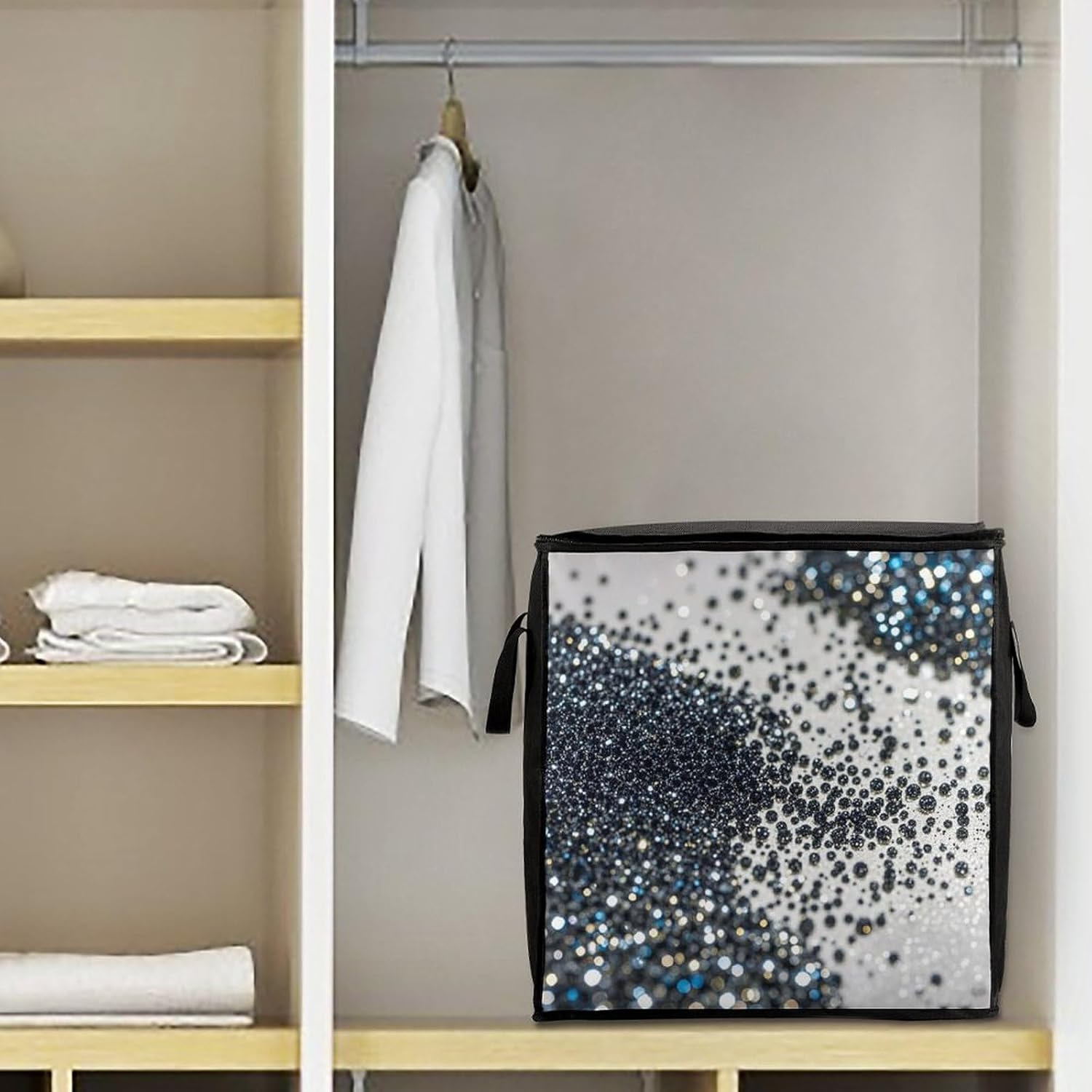 Black Glitter Comforter Storage Bag Moving Bag | Clothes Storage Bins-70L,Moving Bag With Dual Handles For Easy Carrying, Zipper Design Durability for Home,Bedroom,Closet
