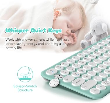 Wireless Keyboard and Mouse Set, XTREMTEC Compact Size Cute Retro Round Silent Keycap - 2.4GHz Ultra Slim Quiet Aesthetic Keyboard, UK Layout Compatible with Mac OS & Windows PC Laptop (Macaron Green)